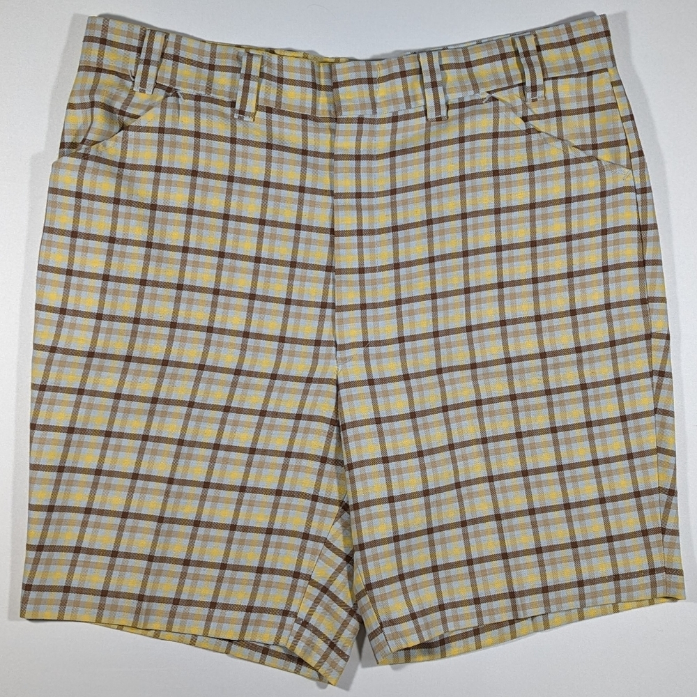 Vintage 60s Montgomery Ward Plaid Shorts Men's Size 36 Brown Yellow Blue